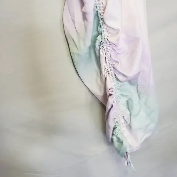 ZARA Tie Dye Satin Effect Mini Dress Drawstring & Cutouts Large - Picture 9 of 10